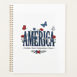 Vintage America Floral Butterfly Patriotic Shirt_1 Planner