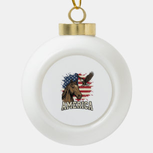 Vintage America Horse Eagle Patriotic Vector Desig Ceramic Ball Christmas Ornament