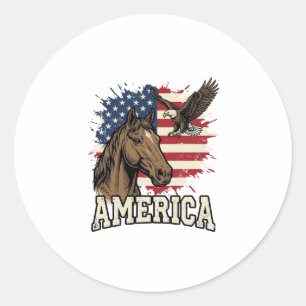 Vintage America Horse Eagle Patriotic Vector Desig Classic Round Sticker