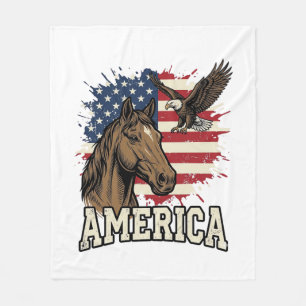Vintage America Horse Eagle Patriotic Vector Desig Fleece Blanket
