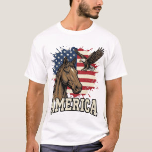 Vintage America Horse Eagle Patriotic Vector Desig T-Shirt