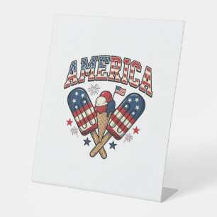 Vintage America Ice Cream Patriotic Shirt Design_1 Pedestal Sign