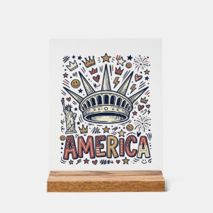 Vintage America Liberty Crown Patriotic Shirt Desi Acrylic Sign