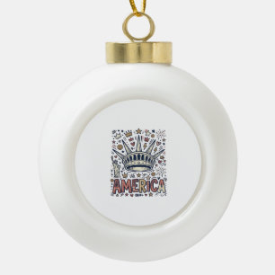 Vintage America Liberty Crown Patriotic Shirt Desi Ceramic Ball Christmas Ornament