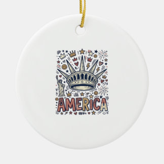 Vintage America Liberty Crown Patriotic Shirt Desi Ceramic Tree Decoration