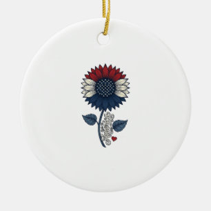 Vintage America Sunflower Patriotic Shirt Design ( Ceramic Tree Decoration