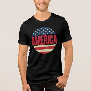 Vintage America US Flag Circular Patriotic Graphic Tri-Blend Shirt