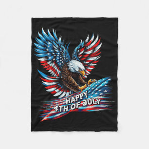 Vintage American Bald Eagle Happy 4th Of July Tee Fleece Blanket