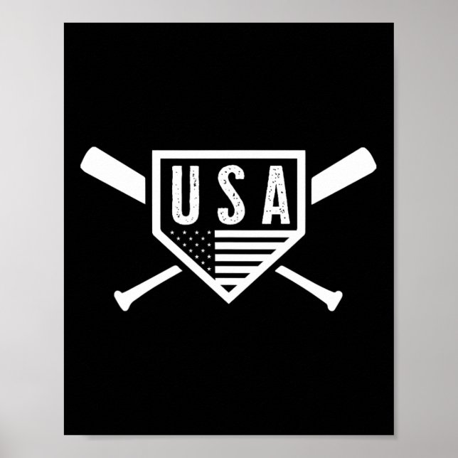 Vintage American Baseball And Softball Usa Flag  Poster (Front)