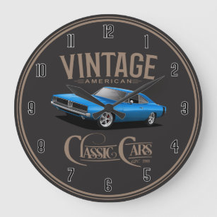Vintage American Classic Cars Charger Large Clock