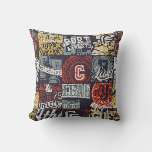 Vintage American college sporting badges patchwork Cushion