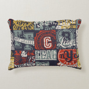 Vintage American college sporting badges patchwork Decorative Cushion