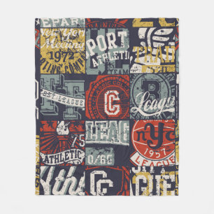 Vintage American college sporting badges patchwork Fleece Blanket