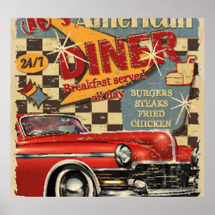 Vintage American Diner poster: retro style Poster