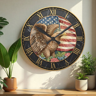 Vintage American Eagle Clock, American Flag / USA Round Clock