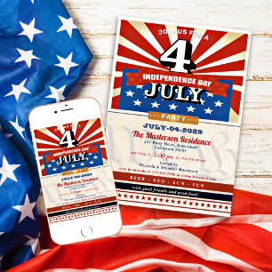 Vintage American Flag 4th of July Party BBQ Party Invitation