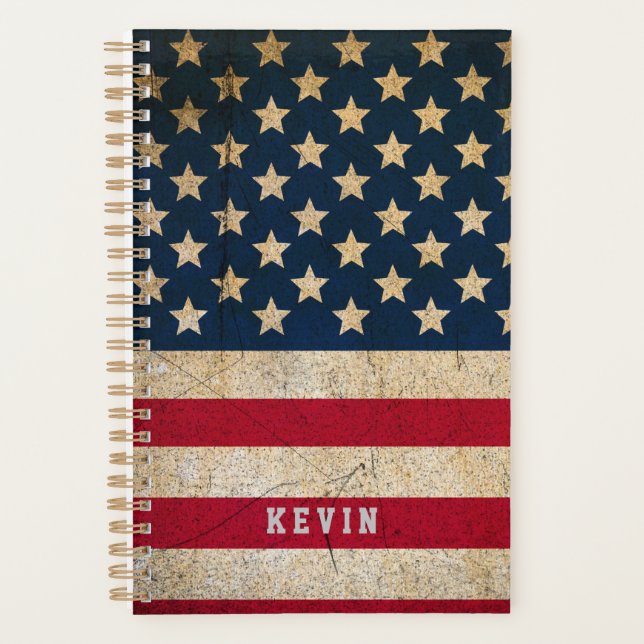 Vintage American Flag Add Name Personalised Planner (Front)