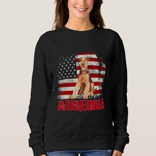 Vintage American Flag Airedale Dog Sweatshirt (Front)