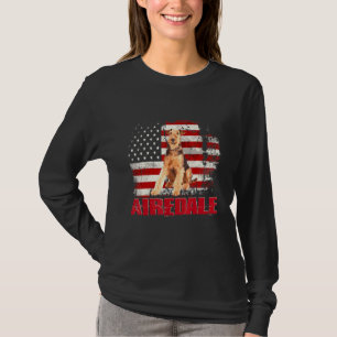 Vintage American Flag Airedale Dog T-Shirt