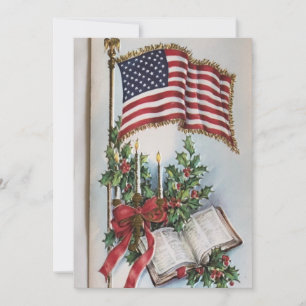 Vintage American Flag And Bible Freedom Holiday Ca Card