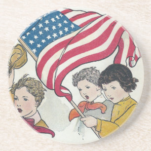 Vintage American Flag and Children Coaster