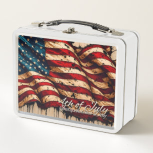 Vintage American Flag Art for 4th of July Metal Lunch Box