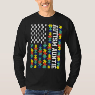 Vintage American Flag Autism Auntie Autism Awarene T-Shirt
