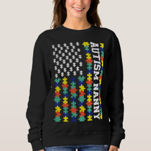 Vintage American Flag Autism Nanny Autism Awarenes Sweatshirt