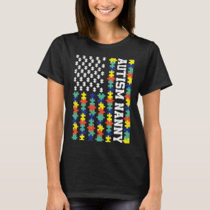 Vintage American Flag Autism Nanny Autism Awarenes T-Shirt