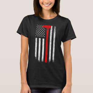 Vintage American Flag Axe Thin Red Line Firefighte T-Shirt