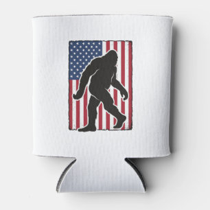 Vintage American Flag Bigfoot Silhouette Vector De Can Cooler