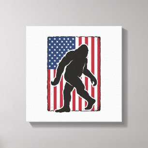 Vintage American Flag Bigfoot Silhouette Vector De Canvas Print