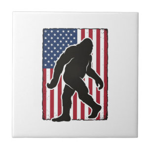 Vintage American Flag Bigfoot Silhouette Vector De Tile