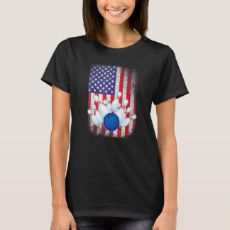 Vintage American Flag Bowling Usa Patriotic Bowler T-Shirt