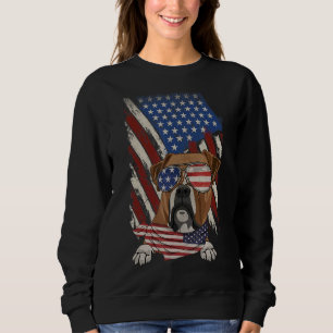 Vintage American Flag Boxer Dad Mum Dog 4th Of Ju Sweatshirt