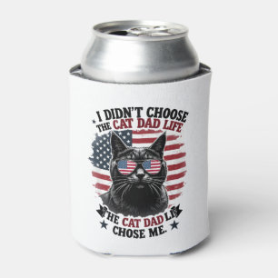 Vintage American Flag Cat Dad Father's Day Kitten Can Cooler