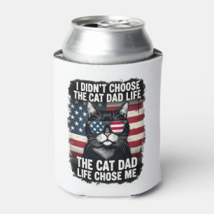 Vintage American Flag Cat Dad Father's Day Kitten Can Cooler