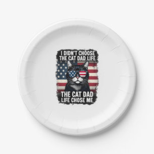 Vintage American Flag Cat Dad Father's Day Kitten Paper Plate