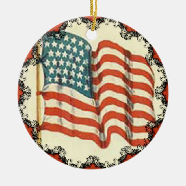 Vintage American Flag Christmas Ornament (Front)
