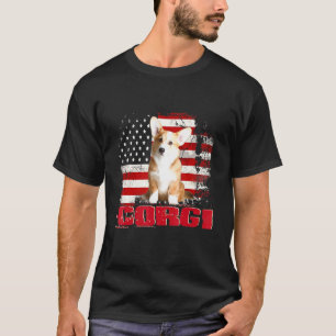 Vintage American Flag Corgi Dog T-Shirt