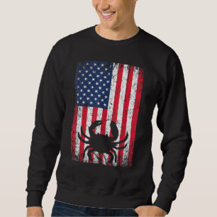 Vintage American Flag Crab Lover 4th Of July Crabb Sweatshirt
