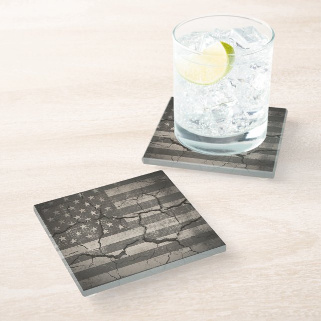 Vintage American Flag Cracked Glass Coaster (Angled)