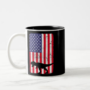 Vintage American Flag Dinosaur 4th of July Patriot Two-Tone Coffee Mug
