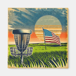 Vintage American Flag Disc Golf Vintage Sun Magnet