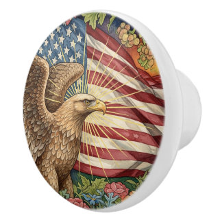 Vintage American Flag, Eagle Patriotic Ceramic Knob