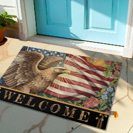 Vintage American Flag, Eagle, USA Patriotic Art Doormat