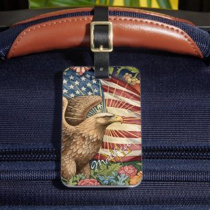 Vintage American Flag, Eagle, USA Patriotic Art Luggage Tag