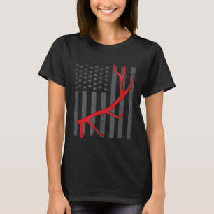 Vintage American Flag Elk Hunting Funny Usa Bow Hu T-Shirt