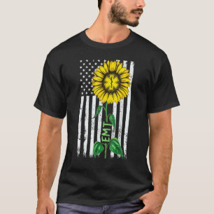 Vintage American Flag Emt Sunflower Hippie Emt Nur T-Shirt