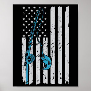 Vintage American Flag Fishing Fisherman Patriotic  Poster